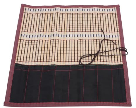 Luqeeg Estuche Enrollable para Pinceles, Bambú, Caligrafía, con 9 Bolsillos de Tela, Bolsa Enrollable para Bolígrafos, Paquete con Cortina, Material de Arte, para Guardar Bolígrafos