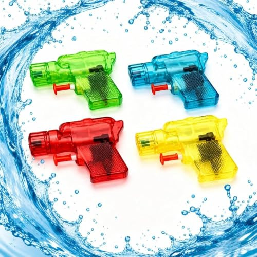 4 Pcs Mini Water Transparent Guns,Small Water Bright Colors Pistols Shooter,Summer Beach Fun Pistols,Available in 4 Lively Colors for Beach Squirt BlastersSwimming Pool Parties,Beachs(Random Color)
