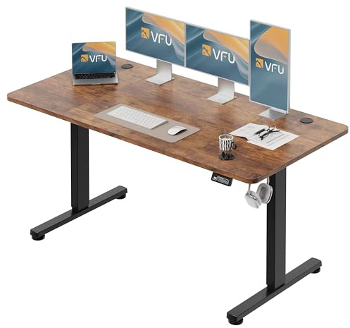 VFU Höhenverstellbarer Schreibtisch mit Speichertasten, 160 x 80 cm | Schreibtisch elektrisch mit Haken, 73–118 cm stufenlos verstellbar, Einfache Montage Stehpult, Computertisch für Homeoffice