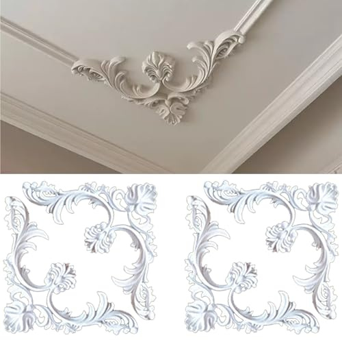 Karida 4 Pcs French Style Ceiling Molding Corners, 13.4x13.4 in Classic Flower Pattern, Premium PU Decorative Panels for Accent Wall, Ceiling Medallion, Ceiling Fan & Light Fixture (White)