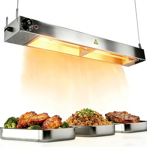 RSHJD Lámpara de Calor de Alimentos Suspensión, Lámpara de Calentamiento Infrarrojo de Acero Inoxidable, Calentadores de Alimentos Comerciales para Cocina y Buffets, Temperatura Ajustable (1PC, 60cm)