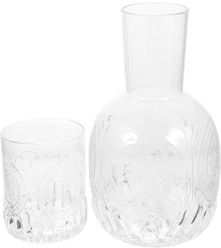 HOMSFOU Brocca in Vetro da 880ml con Tazza da 265ml, Contenitore per Bevande Trasparente da Comodino e Scrivania, Bottiglia Multifunzione per Acqua, Tè e Succo, Adatta a Casa e Ufficio