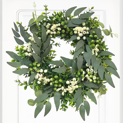 Künstliche Eukalyptus Kranz,Eukalyptus-Kranz für Die Haustür 46 Cm/18 Zoll,Grün Türkranz,Eukalyptus Deko,Türkranz Kranz Deko,für Haustür Wand Fenster Veranda Bauernhaus Terrasse Garten Dekor