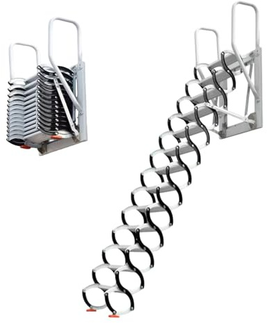 Escalera Plegable retráctil para altillo, Escalera Plegable de Pared con pasamanos Resistentes, Escalera de Acero abatible para sótanos, azoteas, Capacidad de 300 kg(13 Steps 330CM/130IN)