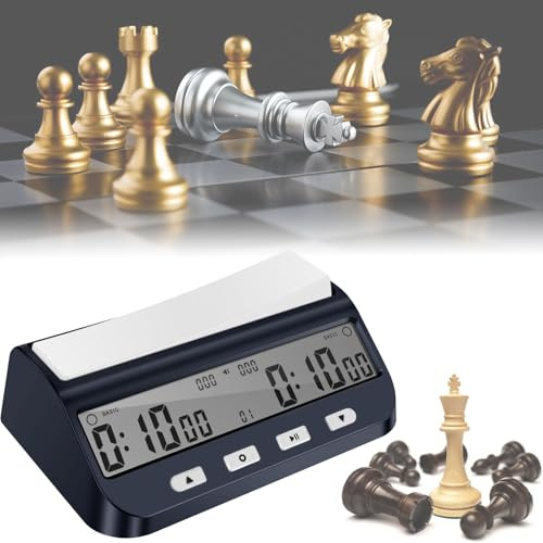 Digitale Schachuhr mit Timer, 5 in 1 Professioneller Brettspiel Timer mit ON Off Alarm Bonusverzögerung Positiver Zeit, Tragbare Multifunktions Schachuhr für Turniere Brettspiele