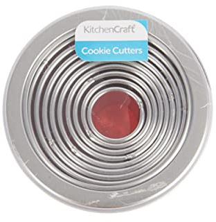 KitchenCraft Eleven Round Plain Pastry Cutters with Metal Storage Tin