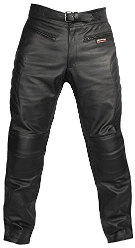 Skintan Herren Echtes Leder Motorradhose mit CE Protektoren Schwarz