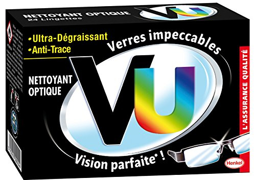 VU Classique Nettoyant optique – Lingettes Nettoyantes Lunettes (24 Lingettes) – Ultra Dégraissant et Anti Trace