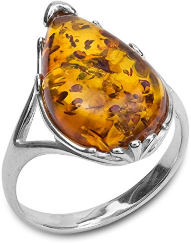 Ian and Valeri Co. Sterling Silver Amber Drop Ring