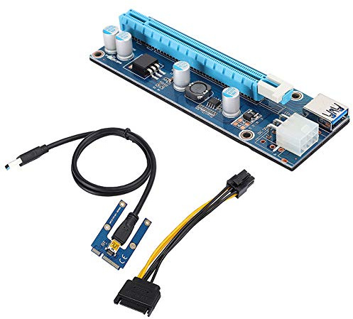 fosa PCI-E de 1x a 16x Riser Adaptador con Molex para Cable de Alimentación SATA-GPU Cable Riser Adapter-Ethereum Minería para Tarjeta de Video Minería, 60cm USB 3.0 Cable alargador