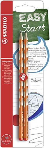 STABILO - Schmaler Dreikant-Bleistift für Rechtshänder - EASYgraph S in orange - 2er Pack - Härtegrad HB