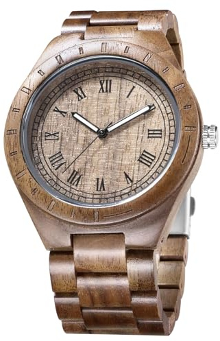 RORIOS Herrenuhren aus Holz, super leicht, Quarz, Armbanduhr aus Naturholz, modische Herrenuhr aus Holz, nussholz, Armband