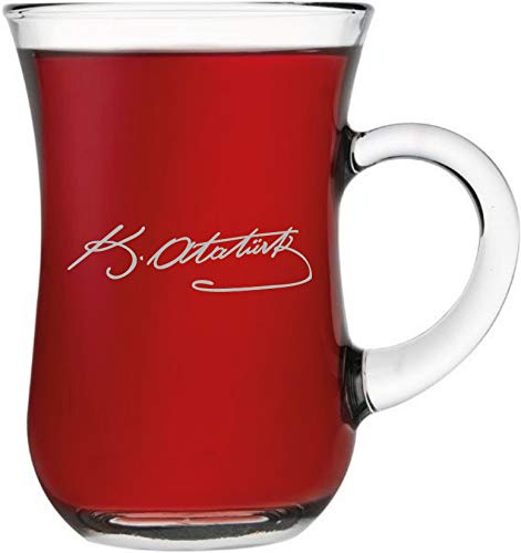 aina Türkische Teegläser Set Cay Bardagi set türkischer Tee Glas Teegläser mit Henkel 2 Stück Atatürk imza