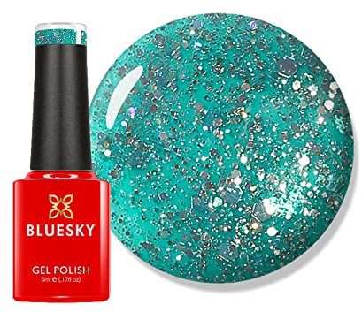 Bluesky Gel Nail Polish, Teal Blue Green - BLZ10, Glitter, Long Lasting, Chip Resistant, 5ml (Requires Drying Under UV LED Lamp)