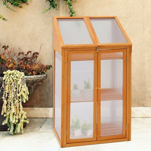 Prime Plus Garden Wooden Greenhouse Hardwood W/polycarbonate glazing Cold Frame Transparent One Size Brown, 120x69x51 cm