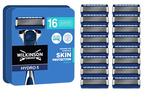 Wilkinson Sword - Hydro 5 Rasierer für Männer, 16 Ersatzklingen, Feuchtigkeitsspendende Gel-Pools und umklappbarer Trimmer