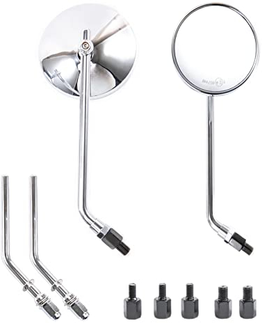 Motorrad Rückspiegel, Classic Retro 4 Chrom Runder Lenker Seitenspiegel mit 8mm 10mm Schrauben und Metallschäften für ATV Scooter Dirt Bike Cruiser