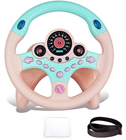 RedCrab Volante de Juguete para Niños, 360° Rotación Controlador Portátil Simulado con Sonido y Música Volante Juguete, Simulador Conduccion Juguete Educativo para Regalo para Niños y Niñas (Rosa1)