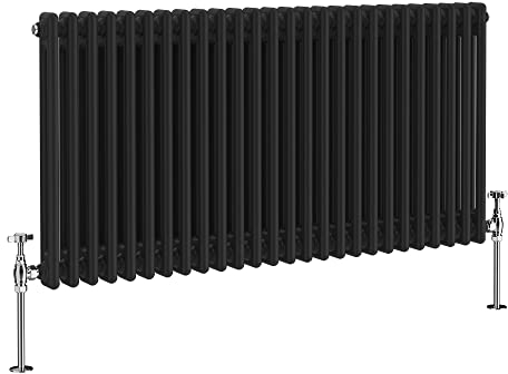NRG 600 x 1190mm Traditional Cast Iron Style Radiator Black 2 Column Perfect for Kitchen Living Room Bathroom