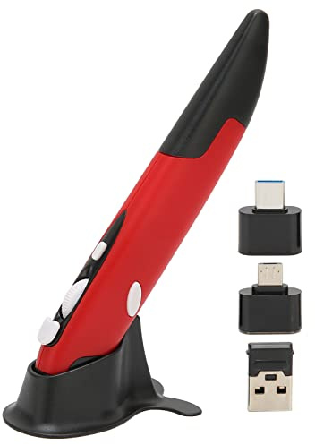 Septpenta Kabellose Optische Pocket Pen Mouse, 10 M Effektive Entfernung, Anpassung 800 1200 1600 DPI, Ergonomisches Design, Tragbare 2,4 G Wireless Stiftmaus mit Niederspannungsalarm für Laptop(Rot)