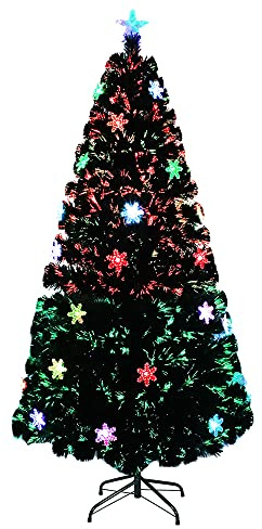 TRMLBE Weihnachtsbaum Künstlich mit Beleuchtung 210cm Tannenbaum Künstlicher Christbaum Dekobaum mit Metallständer Weihnachtsdeko Glasfaser-Farbwechsler - Bunte Glasfaser mit Schneeflocken