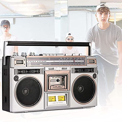 DPDZSW Radio Et Enregistreur Portables, Lecteur De Cassette Rétro Bluetooth Boombox, Boombox à Cassette De Style Années 80, Boombox, Lecteur CD, Prise Casque