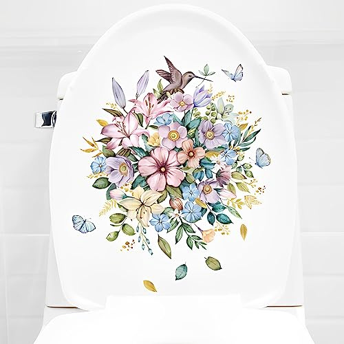 WandSticker4U®- Stickers muraux toilette WC FLEURS + PAPILLONS I Autocollant toilette abattant plante porte salle de bain cuisine réfrigérateur meuble enfant ado adulte décoration