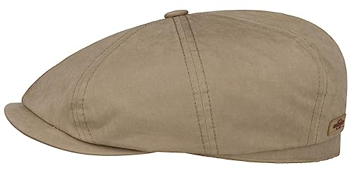 Stetson Hatteras Waxed Cotton Flatcap Klassische Stoffmütze Herren Herbst Winter beige M (56-57 cm)