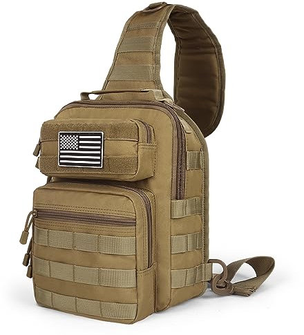 HAOMUK Taktische Schultertasche, Rucksack, Militär-Rover-Schultertasche, klein, EDC, Crossbody-Brusttasche für Herren, Khaki, Small, Taktische Tragetasche