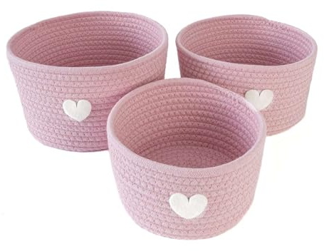 Intirilife Set di 3 Ceste Portaoggetti, Organizzatore in Rosa con Applicazione a Cuore - 24 x 14/22 x 12.5/19 x 10 cm - Ceste Portaoggetti Pratiche per Scaffali, come Decorazione