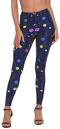 HDE Trendy Design Workout Leggings - Fun Fashion Graphic Printed Cute Patterns Solar System - XXL