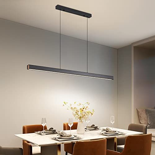Mikeru 100cm Lampada a Sospensione Da Tavolo Da Pranzo, Moderna Lineare a LED Lampada con 10%-100% Dimmerabile 3000k/4500k/6000k 3 Colori Lampada Sospensione Lineare per Sala Da Pranzo, Soggiorno