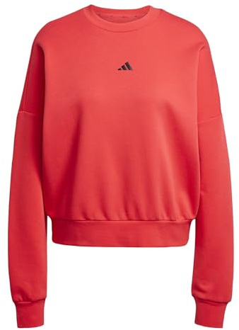 Adidas Women's Essentials SMALL Logo Feel Cozy Relaxed FIT Sweatshirt, Pure Ruby/Black, M