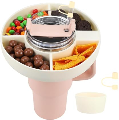 BAG.IT Snack Tray for Stanley Cup 40oz | 4 Silicon Compartments Tray Stanleys Accessories kit, Bottom Grip & Straw Cover Caps, Fits 40 oz Quencher H2.0 Cup - Stanley Compatible Snack Bowl (Cream)