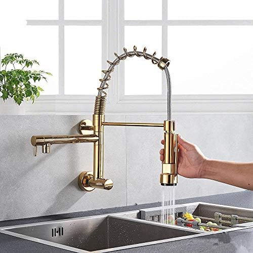 Golden Spring Küchenarmatur, Schwenkbarer Seitensprüher, Doppelauslauf, Küchenarmatur, Küchenspüle, Kaltwasserhahn, 360-Grad-Drehung