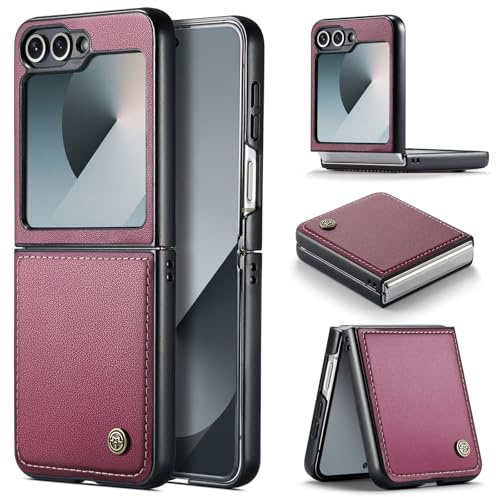 Phernykas Coque pour Samsung Galaxy Z Flip 6 Étui Portefeuille Wallet Cover en Cuir PU avec Cartes Magnétique et RFID Protection Antivol Folio Housse Galaxy Z Flip 6 Case, Vin Rouge