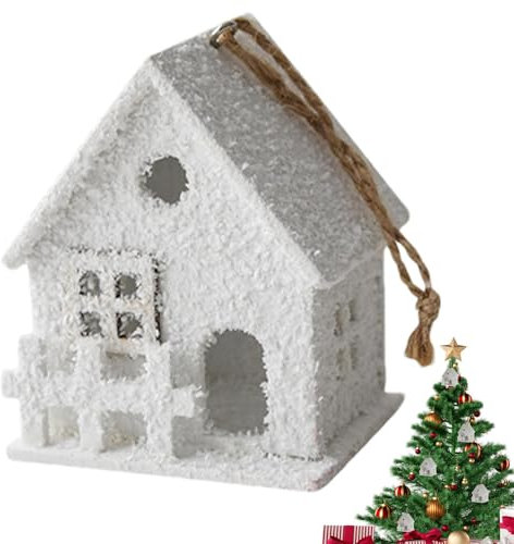 Haus Ornament für Weihnachtsbaum - Weihnachtshaus Anhänger - Kreativer Holzhaus Anhänger für Weihnachten Weiß Haus Ornament für Weihnachtsbaum