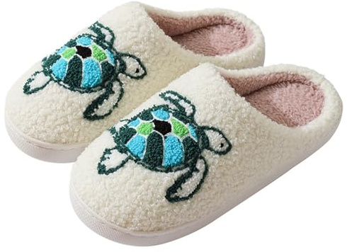Pantuflas de tortuga para mujer, tortuga, pantuflas de felpa para mujer, hombre, divertidas, de animales, para casa, cálidas, de espuma viscoelástica, zapatos planos de cabaña para interiores,