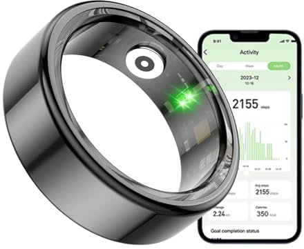YGHMURP Bague Connectée pour Hommes Et Femmes avec Bluetooth Étanchéité IP68 Tracker De Fitness, Santé Nombre De Pas Surveillance du Sommeil, Mode Sports Smart Ring, Compatible avec Android iOS,9,B