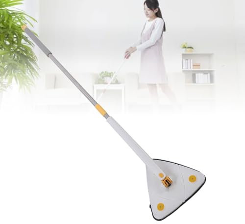 Trapeador Triangular Telescópico Giratorio, Trapeador de Limpieza de Paredes con Exprimidor Automático de Agua, Rotación de 360 ​​Grados, Paño de Microfibra, Limpieza de Esquinas