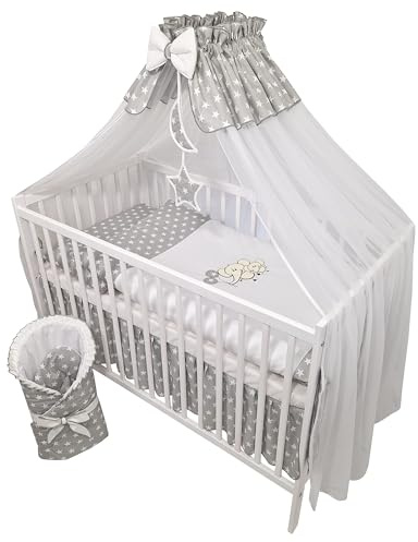 Generisch 16 Teilig Babybett und Bettwäsche komplett Set Timmi Elefanten Grau