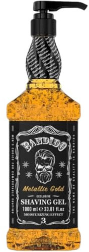 Shaving Gel da Barba Metallic Gold Bandido 1000ml | Cura della Barba Uomo | Gel Rasatura Professionale | Prodotti Barba Uomo per Rasatura Profonda e Pelle Idratata