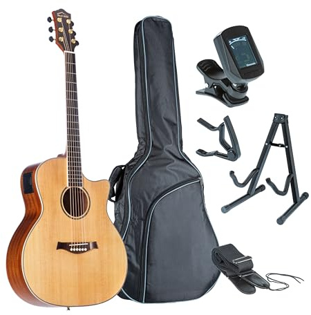Red Hill Westerngitarren Set, Grand Auditorium, Fichte Decke, Mahagoni Boden, Zargen, X-Bracing, Mahagoni Hals, Select Hardwood Griffbrett, JM-6T Tonabnehmersystem, Naturfarbe.