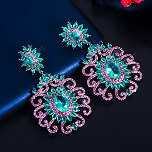 Pendientes Largos y Grandes con Piedras fucsias y Azules para Mujer, Accesorios de joyería para Vestido de Fiesta, Color Negro y Azul