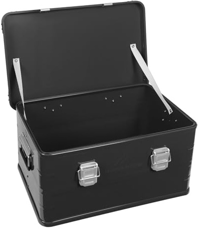 Alubox Alukiste - Premium Lagerbox 50 Liter - Materialstärke 1mm - Deckel verwendbar als Transportbox, Werkzeugkiste, Lagerbox (Schwarz)
