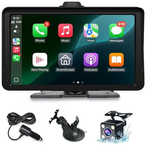 Apple Carplay Screen for Car, 7 HD Portable Wireless Apple Carplay & Android Auto Touchscreen, with 1080P Backup Camera, Car Play Screen Tablet, GPS Navigation/Mirror Link/Bluetooth/FM/Voice Control