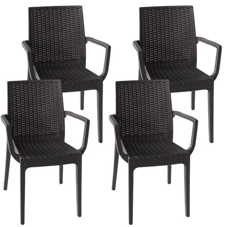 PALUPLUS Set 4 Sedie da Giardino con Braccioli in Polipropilene effetto Rattan colore ANTRACITE, misura 56x46x81 cm, Sedia Impilabile per Esterno ed Interno, Made in Italy -DUK702F-16,6