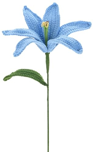 M METERXITY 1-Pack Crochet Flowers Knitted Artificial Wool Lily, Blue | Knitted Artificial Flowers, for Mother's Day, Wedding, Birthday, DIY Decor