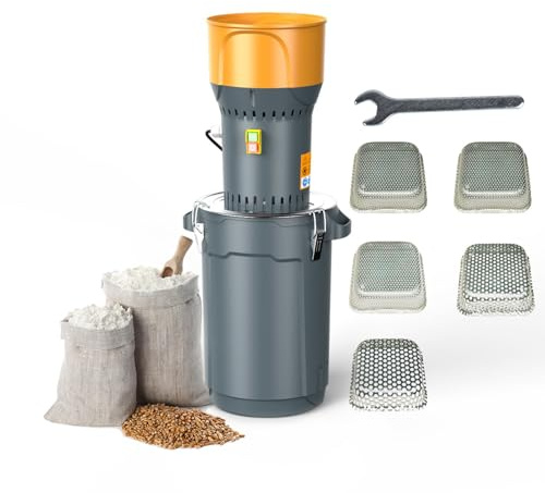 Mulino elettrico per cereali con secchio da 25 litri, 1000 W, 300 kg/h con 5 setacci. Mulino elettrico professionale per cereali, macina cereali per cereali secchi, mais, riso, pepe