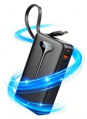 Bateria Externa Carga Rapida, Power Bank 10000mAh 22.5W Bateria Portatil con Cables Integrados, Bateria Externa USB C In/Output,para iPhone/Samsung/Tablet etc